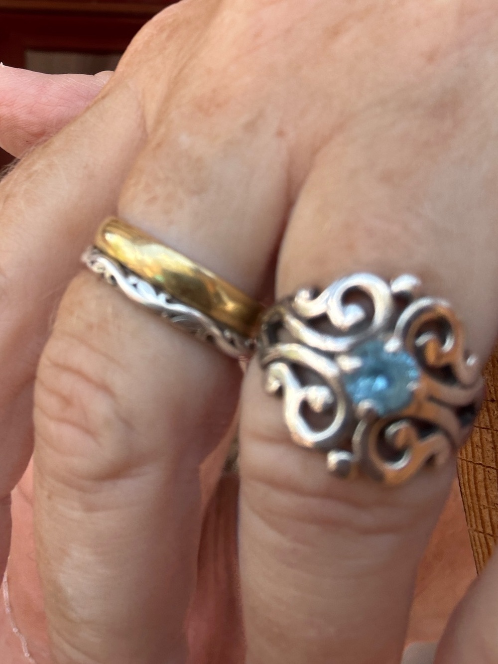 James Avery Sterling Silver Spanish Lace Ring with Blue Topaz Stone